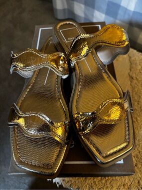 Dolce Vita Metallic Gold Wave Strap Slide Sandals